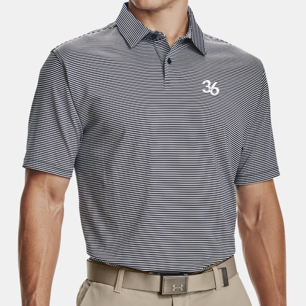 Mens Navy and White Stripes Golf Polo